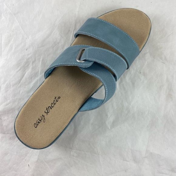 EASY STREET Sayre Woman’s Sandals Denim Round Toe Wedge Slip On Shoes 10 M. New - Picture 2 of 14